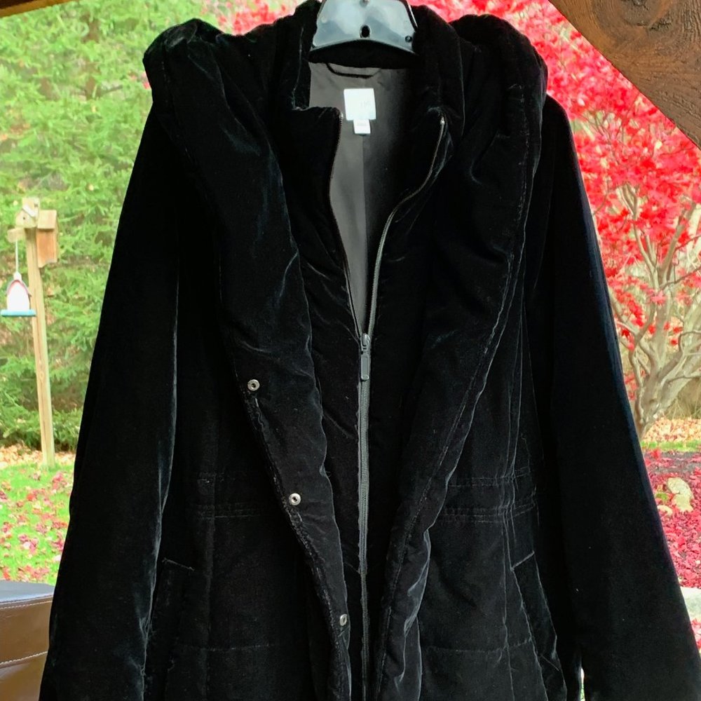 PLUSH J.Jill hooded velvet plush puffer drawcord anorak winter coat L NEW